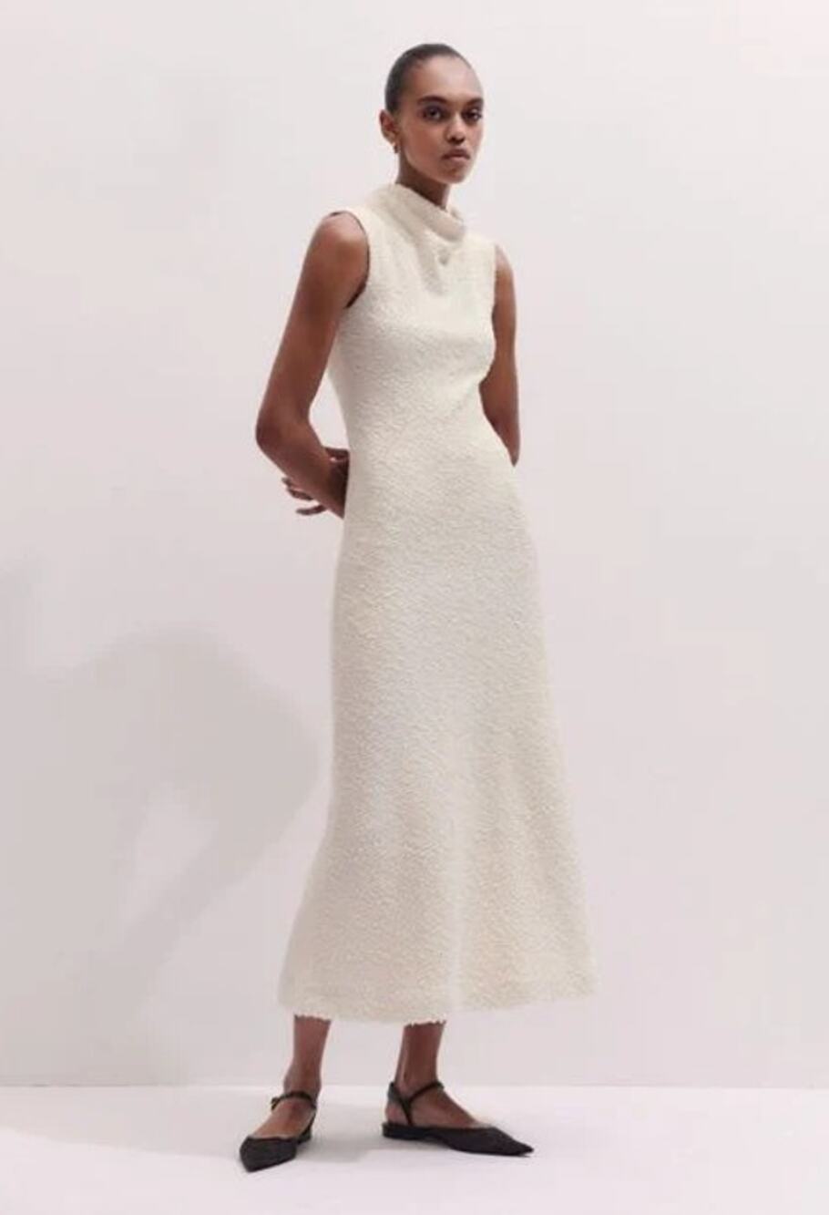 ME+EM Cowl Neck Maxi Dress Ivory Bouclé Sleeveless Fit And Flare Women's 10
